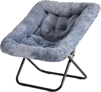 Oversized Square Moon Chair for Adults, Soft Faux Fur Folding Lounge Chair with Sturdy Steel Frame, Comfortable Reading Gaming Chair for Living Room, Bedroom, Grey1