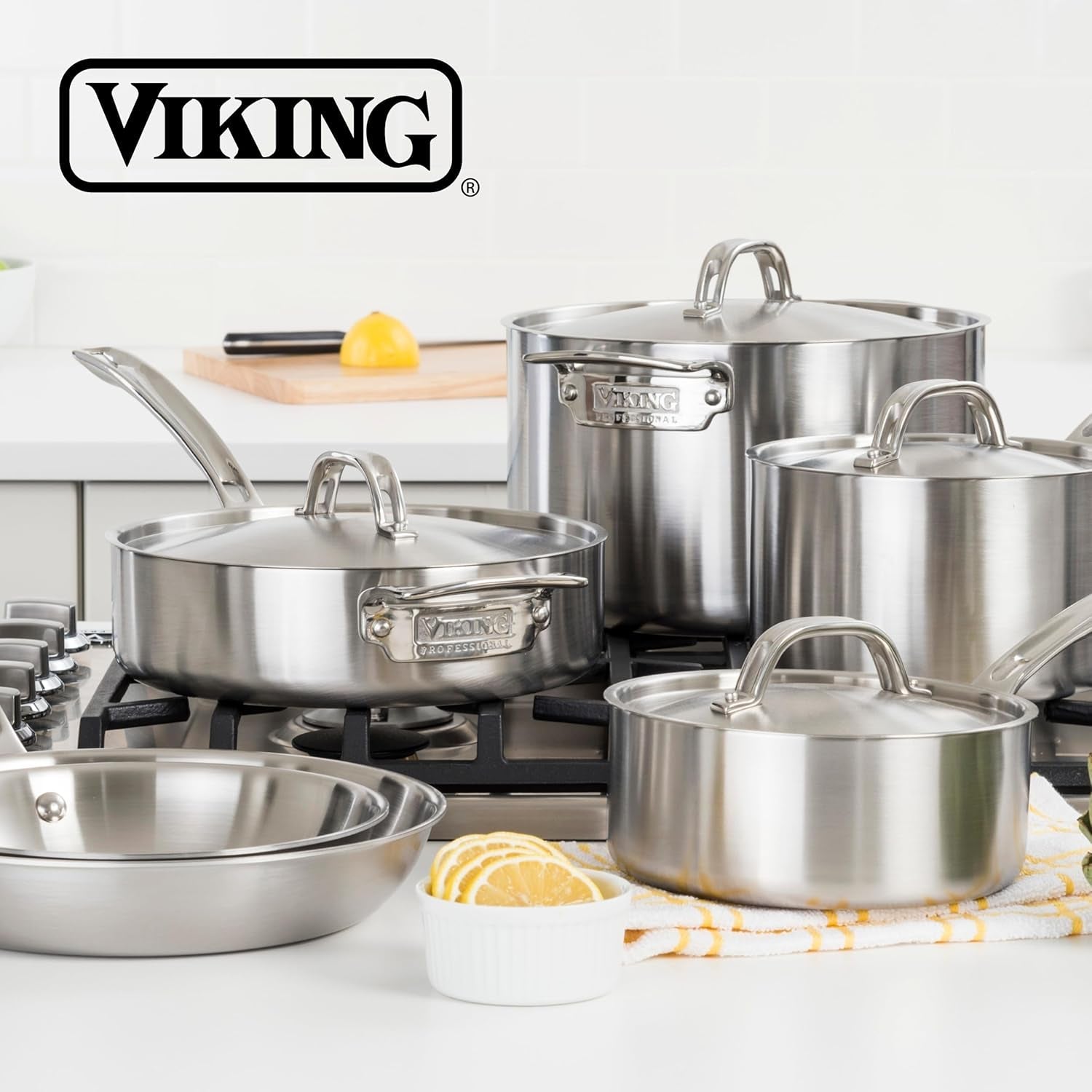 viking-3-ply-pots-and-pans-set-13-piece-stainless-steel-cookware-glass-lids-strainer-silver