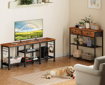 TV Stand for Tvs up to 55 Inch, Entertainment Center with Open Storage Shelves, Media Console Table with Soundbar Shelf for Living Room, Bedroom, Rustic Brown7
