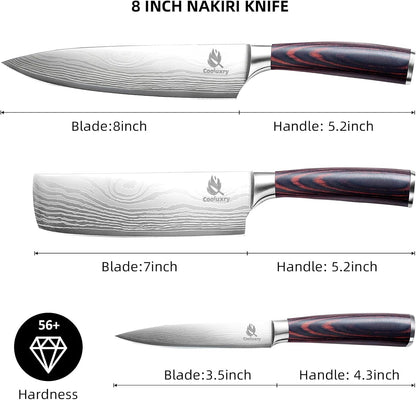 Kitchen Knife Set, 3 Piece Professional Chef Knife Set, High Carbon Stainless Steel Ultra Sharp Blade & Wooden Handle (3 Pcs)2