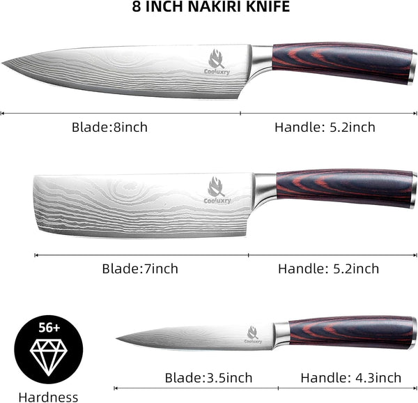 Kitchen Knife Set, 3 Piece Professional Chef Knife Set, High Carbon Stainless Steel Ultra Sharp Blade & Wooden Handle (3 Pcs)2