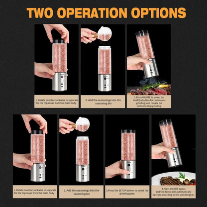 Electric Salt and Pepper Grinder, 240ML Large Capacity Rechargeable Automatic Salt and Pepper Shakers with 5-20S Timer, LED Adjustable Coarseness，Kitchen Appliances Birthday Gifts for Women Men9