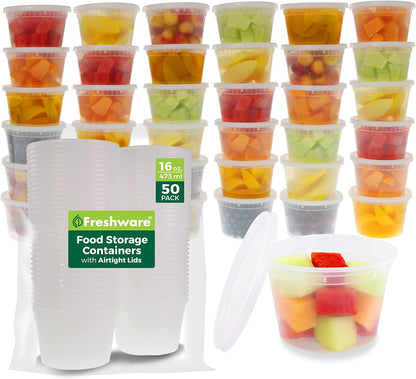 Food Storage Containers [50 Set] 16 Oz Plastic Deli Containers with Lids, Slime, Soup, Meal Prep Containers | BPA Free | Stackable | Leakproof | Microwave/Dishwasher/Freezer Safe1