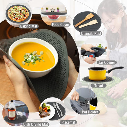 Microwave Splatter Cover & Silicone Mat, 10Inch | Black, Collapsible, Vented, Reusable Food Guard & Plate Cover, Heat-Resistant Trivet for Pots, Pans, & Kitchen Counter4