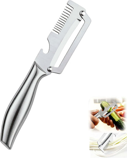 Premium Vegetable Peeler with Wooden Handle and Bottle Opener, Multi-Functional Vegetable Peeler for Fruit Pumpkin Peeling Potato and Other Vegetables or Fruits (B-1Pcs)1