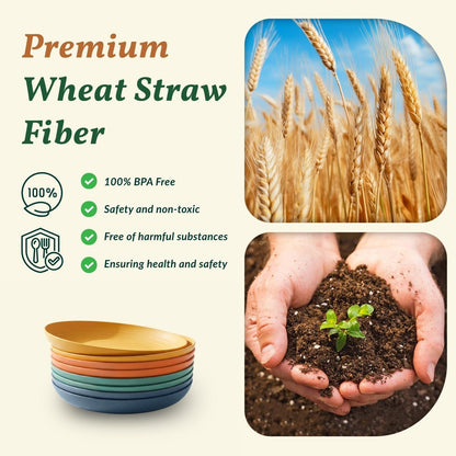 Deep Dinner Plates Set of 8 Alternative for Plastic Plates Microwave and Dishwasher Safe Wheat Straw Plates for Kitchen Unbreakable Kids Plate Set with 4 Colors (Classic Bright, 9 Inch)3