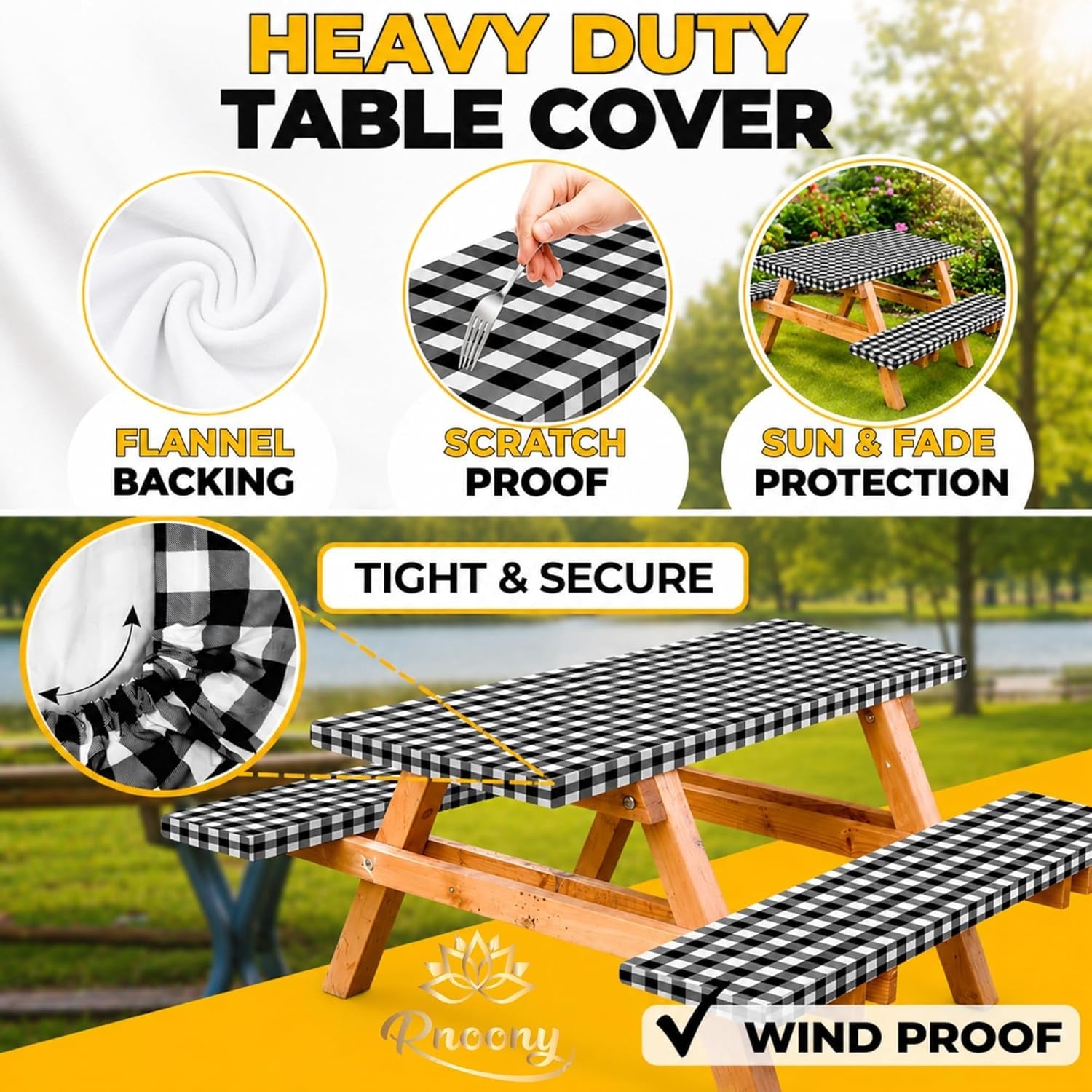 vinyl-fitted-picnic-table-cover-with-bench-covers-bag-6ft-black-checkered-outdoor-waterproof-windproof-tablecloth-with-elastic-edges-camping-rv-gear-campers-must-have-72x30-inches