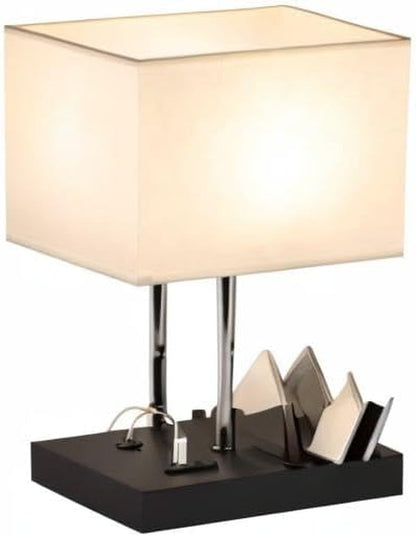 USB Table Lamp, Multi-Functional Desk Lamp with 2 AC Outlets, Bedside Lamp with 3 USB Charging Ports and Wooden Phone Stands, Nightstand Lamp for Bedroom, Livingroom, Office, Natural Wood10