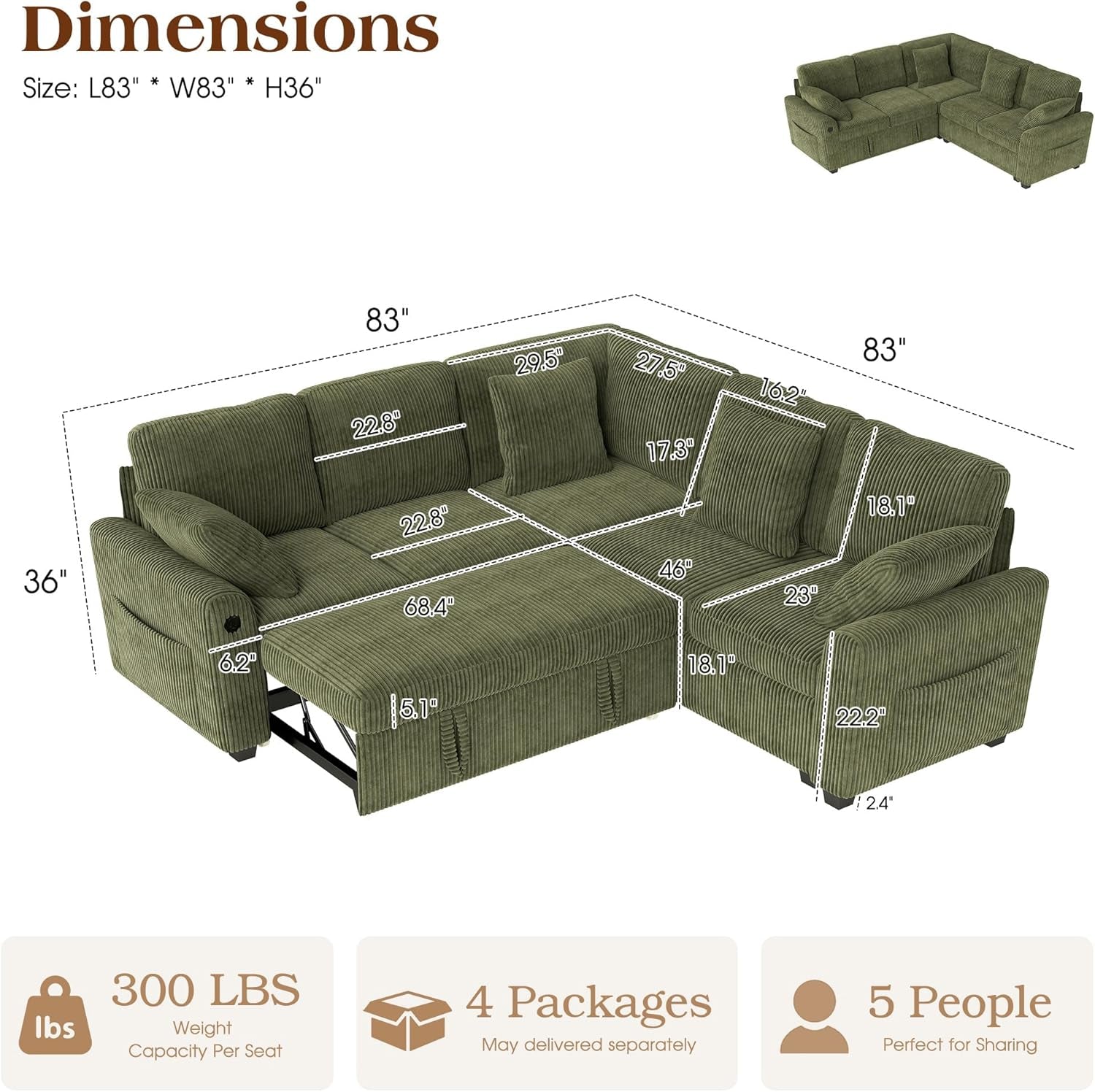 83-inch-5-seater-large-sectional-sofa-bed-with-storage-corduroy-reversible-modular-sleeper-sofa-with-usb-port-4-pillows-convertible-l-shaped-couch-for-living-room-green