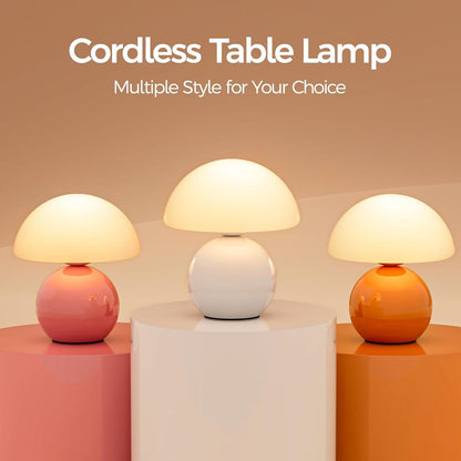 Wireless Mushroom Lamp,Table Lamp for Bedroom, Portables Cordless Lamps,Wireless Lamp,Small Bedside Table Touch Lamps for Living Room,Mini Mushroom 5200Mah Battery Operated Lamp Modern (White)8