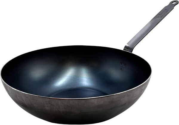 '- Blue Carbon Steel Wok Pan 2Mm Thick - ACCESS - 12.5” Diameter, 6” Cooking Surface - Oven Safe - Naturally Non-Stick Finish - Made in France | Angled Helper Handle Provides Secure Dual-Grip Control to Easily Toss and Serve Stir-Frys in Busy Commercial Kitchens.1