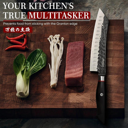 Santoku Chef Knife - Japan High Carbon Steel VG10 Core Ebony Grip 8"5