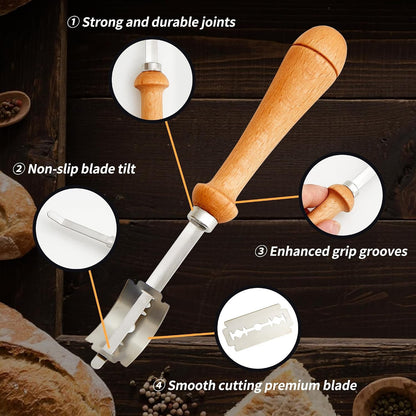 Bread Lame Sourdough Scoring Tool - Dough Scorer Cutter Knife with 10 Stainless Steel Razor Blades, Finger Sleeves and Protective Cover, Essential Baking Supplies for French Baguttes & Homemade Bread2