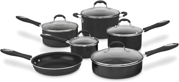 Pots and Pans Set, Nonstick W/Aluminum Core, 11-Piece, Black | 11-Pc Pots and Pans Set Non Stick, Dishwasher Safe & Oven Safe to 350°F, Features Aluminum Core & Easy Grip Handles, 55-11BK1