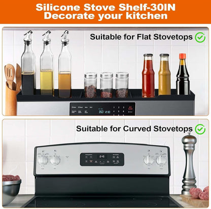 Stove Top Shelf 30 Inch - Silicone Material Magnetic Shelf for Stove - 3 Functional Partitions Kitchen Spice Rack Organizer-Black,Kitchen Gadgets Storage Organization7
