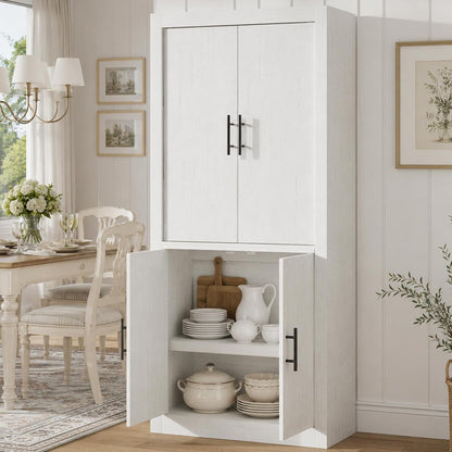 70.4" Farmhouse Kitchen Pantry Cabinet with Doors and Adjustable Shelves, Avoids Dust, Tall Freestanding Storage Cabinet for Kitchen, Microwave Stand & Dining Room Organization, Rustic White3