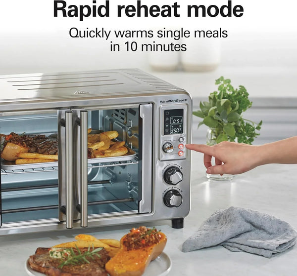 6-In-1 XL Digital Air Fryer Toaster Oven Combo | Easy-Access French Doors | Bake, Broil, Toast, Pizza & Reheat Functions | 0.9 Cu. Ft. Capacity | Stainless Steel | 31191J5