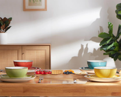 Plates and Bowls Set 12 Pcs,Stoneware Dinnerware Sets for 4 Microwavable,Oven & Dishwasher Safe Porcelain,Scratch Resistant Dishes Set5