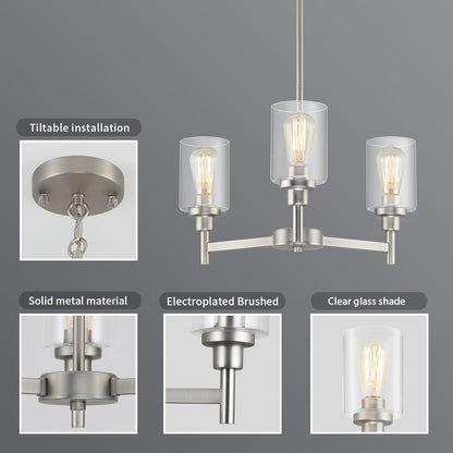 3 Light Brushed Nickel Chandeliers for Dining Room Light Fixture over Table7