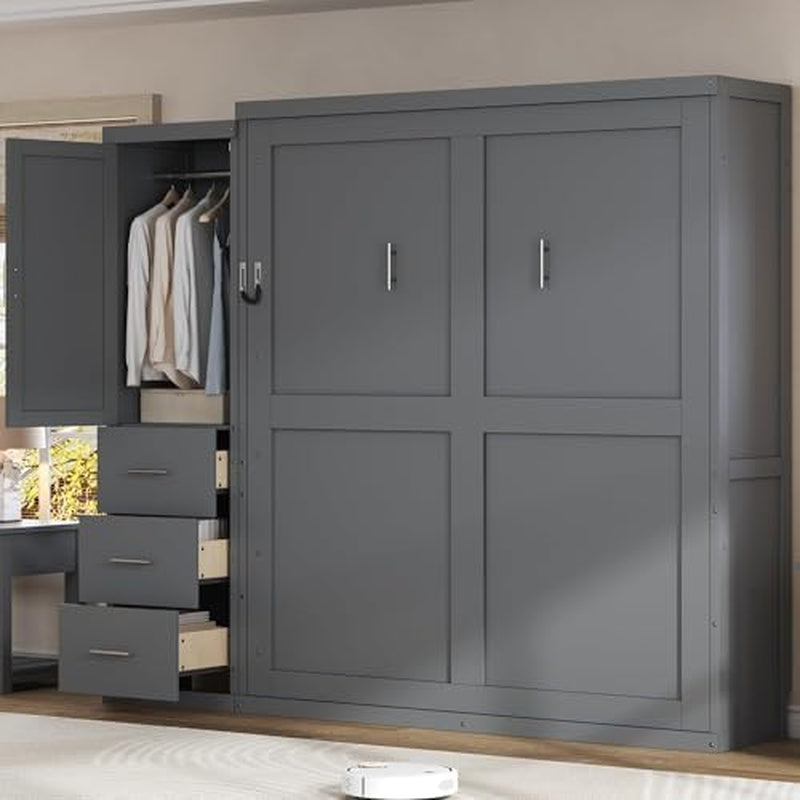 queen-murphy-bed-with-storage-drawers-and-wardrobe-solid-wood-farmhouse-horizontal-murphy-wall-bed-cabinet-with-drawers-for-bedroom-office-guest-room-foldable-queen-gray