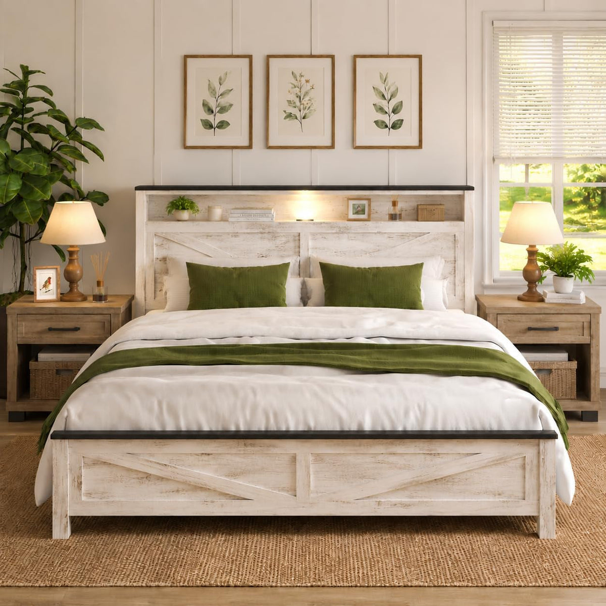 farmhouse-king-size-bed-frame-with-headboard-storage-shelf-wood-platform-bed-frame-with-led-lights-charging-station-rustic-white-metal-bed-no-box-spring-needed-noise-free-sturdy-structure