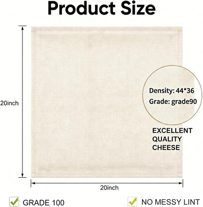 Reusable Cheesecloth,Grade 100,20X20 Inch Hemmed Cheese Cloth for Straining Craft,100% Cotton Unbleached Cloth Strainer for Cooking,Baking,Juicing,Cheese Making,Ultra Fine and Dense,Washable6