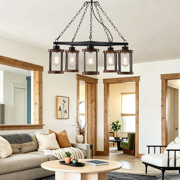 5-Light Living Room Light Fixture, Rustic Mini Chandelier for Dining Room7