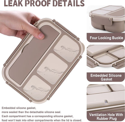 Bento Box Adult Lunch Box, Containers for Adults Men Women with 4 Compartments, Lunchable Food Container with Utensils, Sauce Jar, Muffin Liners, 40 Oz/5 Cup, Microwave & Dishwasher Safe, Brown4