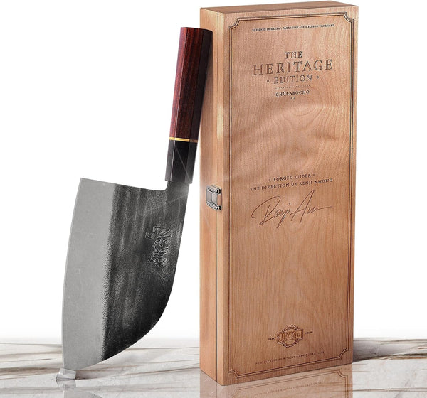 ® Heritage Edition – Chukabocho #2 Japanese Cleaver Knife | Hand-Forged AUS-8 Steel Butcher Knife with Ebony & Rosewood Handle – Heavy-Duty Meat & Vegetable Cleaver with 3× Edge Retention1