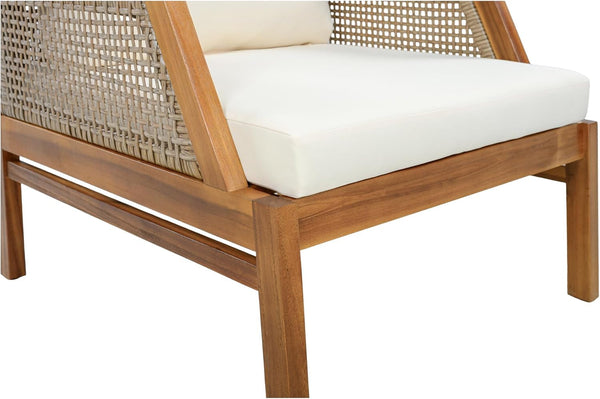 Zura 4 Piece Patio Furniture Set with Removable Cushion, Outdoor Acacia Wood Conversation Set with Ottoman, Outdoor Sectional Sofa Set with Coffee Table, Teak+Cream22
