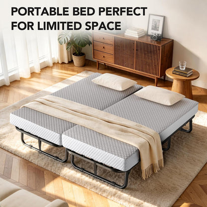 Folding Bed with Memory Foam Mattress, Portable Rollaway Guest Beds on Wheels, 75"X38" Twin Size Space-Saving Cot-Size Bed for Adults with Easy Assembly Metal Frame (Grey)6