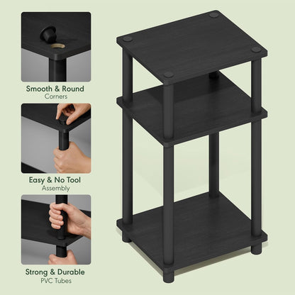 JUST Toolless 3-Tier Side Table, Open Shelf End Table, Americano | Soft-Corner, Night Stand, Bedside Table, for Living Room, Bedroom, Bathroom4