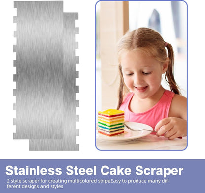 9 Inch Stainless Steel Cake Scraper, Cream Cake Scraper Sided Patterned Edge Stripe Edge Smoother Scraper Cake Smoother Frosting Scraper Cake Decorating Comb for Mousse Butter Cream3
