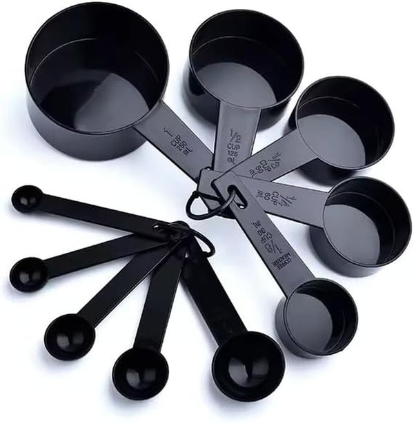Ovenza Measuring Cups and Spoons Set, 10 Piece Bpa-Free Plastic Kitchen Measuring Set, 5 Cups & 5 Spoons, Dishwasher Safe, Nesting Design for Baking and Cooking – Black1