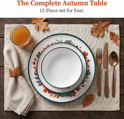12-Piece Melamine Dinnerware Set for 4, Fall Pumpkin Plates and Bowls6