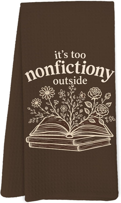 Brown Floral Book Kitchen Dish Towels, Book Lover Reader Bookish Bookworm Gifts, It'S Too Nonfictiony outside Hand Towels for Bathroom Kitchen Decor, 16X24 Inches1