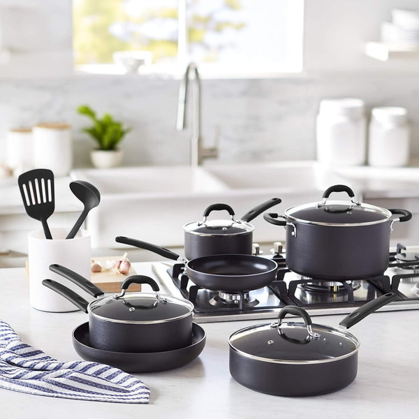 Non-Stick Cookware Set, Pots and Pans with Lids, Hard Anodized Aluminum, Dishwasher Safe, Oven Safe, Black, 12-Piece6