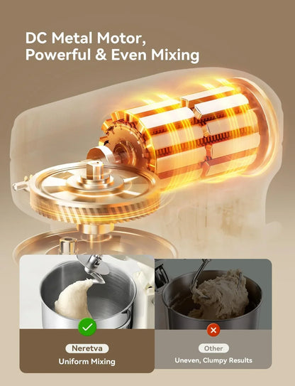Super Stable Stand Mixer with Low Noise Operation, 6.34 QT Capacity | Powerful DC Motor Household Stand Mixer, Easy Clean, Package Including Stainless Steel Bowl/ Whisk/ Flat Beater/ Dough Hook2