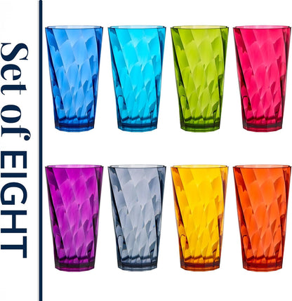 Optix Plastic Reusable Drinking Glasses (Set of 8) 20Oz Water Cups in Jewel Tone Colors | Bpa-Free Tumblers, Made in USA | Top-Rack Dishwasher Safe8
