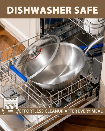13-Inch Tri-Ply Stainless Steel Wok Pan with Lid | Detachable Handle | Stir-Frying Pan | Induction Wok | Dishwasher and Oven Safe | Heavy-Duty | Flat-Bottom4