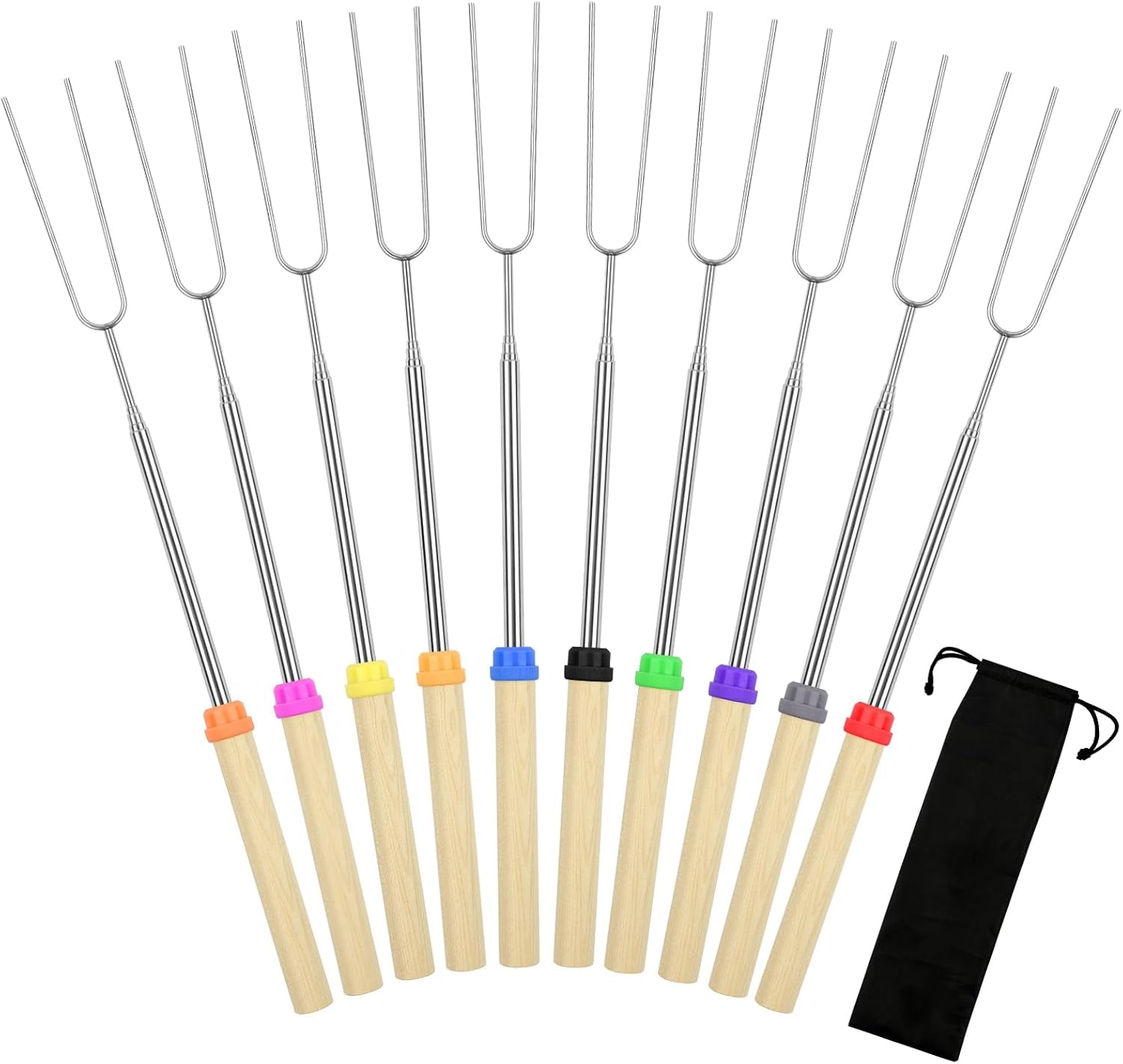 10-pack-smores-sticks-32-inch-marshmallow-roasting-sticks-for-fire-pit-extendable-roasting-skewers-with-bag-hot-dog-fork-smores-kit-for-campfire-camping-essentials-304-stainless-steel