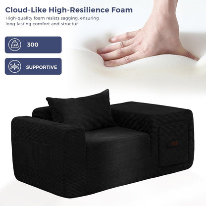 Folding Sofa Couch, Convertible Floor Sofa with Armrest, Multifunctional Sofa with Pillow and Pockets, Boneless Couch for Living Room, Black7