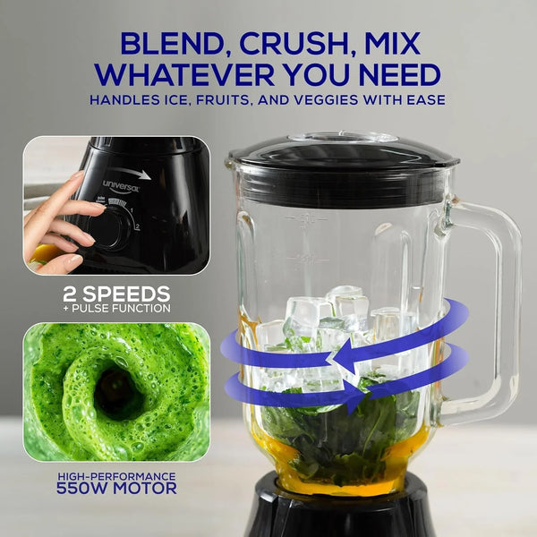 550W Mass Vital Blender - Glass Jar 57 Oz/1.8 Quart/1.7 Liter - 7-Cup, 2 Speed + Pulse Function and 4 Stainless Steel Blade with Chrome Steel Technology4