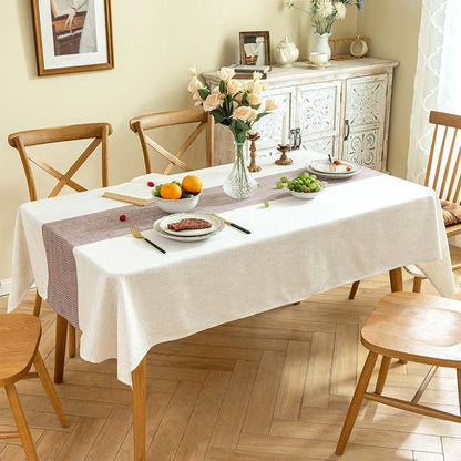 Rectangle Tablecloth Cotton Linen Waterproof Table Cloth Rustic Farmhouse Table Cover for Holiday Parties Christmas Kitchen Dining Decoration-Beige and Coffee-54 X1021