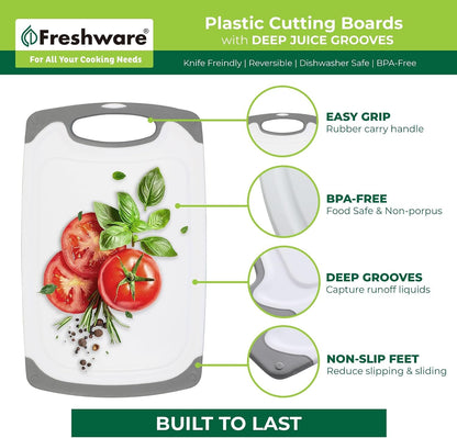 Cutting Boards for Kitchen, Chopping Board 3-Pack with Different Sizes, Juice Grooves and Non Slip Handles - Reversible, Large Cutting Board Set - Dishwasher Safe - Gray5
