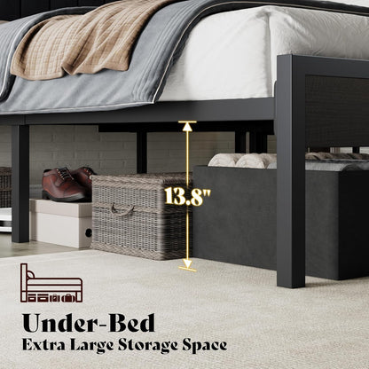 Full Bed Frame with LED Lights & 2-Tier Storage Headboard6