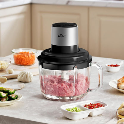 Food Processor, 400W Electric Food Chopper with Handheld Glass Bowl | No-Hole 4 Bi-Level Stainless Steel Blades, Easy Cleaning, 8 Cup/2 L,2 Speeds for Meat/Vegetables/Baby Food Preparation9