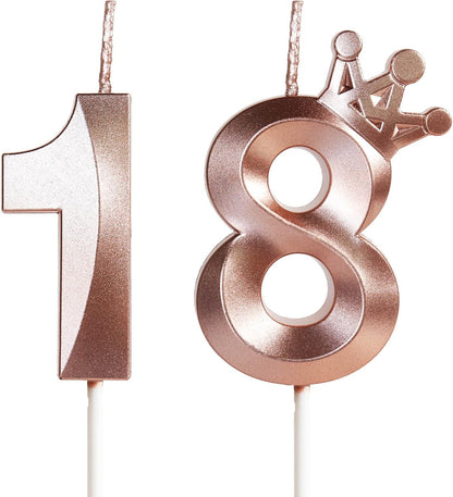 18Th Birthday Candles for Cake, Number 18 Rose Gold Candles with Crown, 3D Design Birthday Cake Topper for Girl Women Birthday Party Wedding Anniversary Celebration Decorations Supplies1