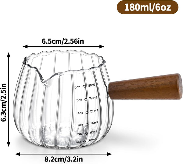 Espresso Cups 6 Oz, Espresso Measuring Cup with Wood Handle, Milk Frothing Cup, Glass Measuring Cup for Coffee, Milk, Tea or Maple Syrup Serving2