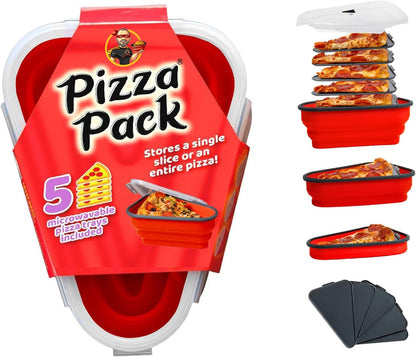 The Perfect ™ - Reusable Pizza Storage Container with 5 Microwavable Serving Trays - Bpa-Free Adjustable Pizza Slice Container to Organize & save Space, Red1